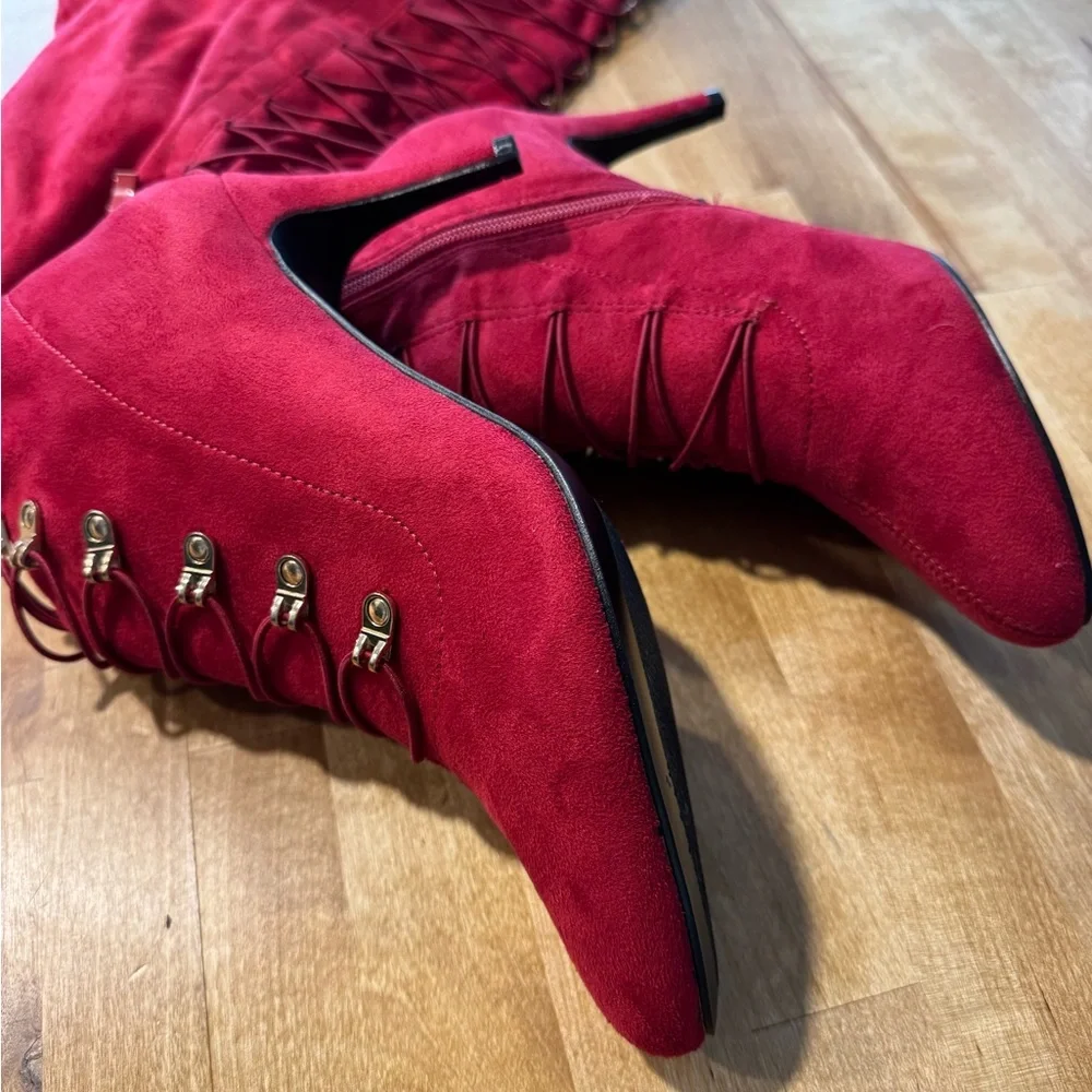 Wide Calf Trill  Boot by Journee Collection Red Over-the-Knee Lace-Up Boots